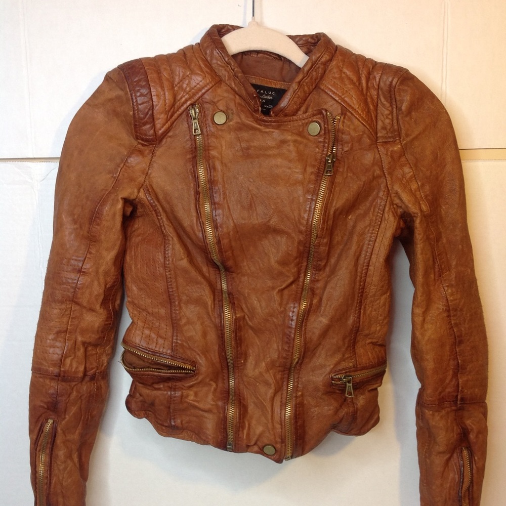 ZARA Brown Leather Jacket Trafaluc Authentic Brown
